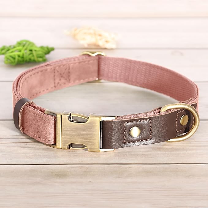 Didog Soft PU Leather Dog Collar for Large Dogs,Classic Adjustable Dog Collars with Quick Release Metal Buckle,Easy Clean and Comfortable with Nylon Lining,Pink,L Neck 15-23"-PawvioPets