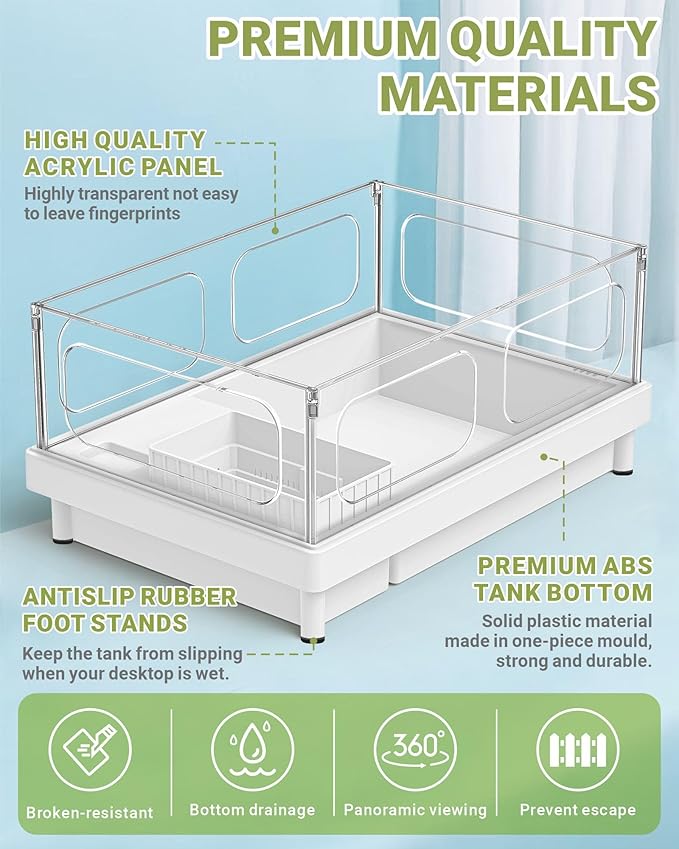 GOZILLA Small Turtle Tank, Acrylic Turtle Tank Starter Kit, Reptile Habitat and Terrarium with Multi-Functional Areas for Tortoise, Crab, Crayfish, Small Reptile.(Black Tank)-PawvioPets