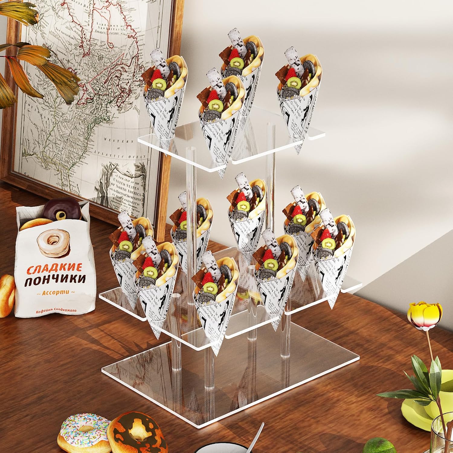 Champagne Tower, Rectangle Acrylic Champagne Display Rack Stand with 12 Slots, 2 Tiers Floating Sight Champagne Flute Holder for Party, Wedding, School, Celebration, 13.3x9.4x15.3 inch