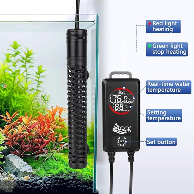 AQQA Aquarium Heater,Submersible Fish Tank Heater 59-93°F/15-34°C External Controller,Rapid Heating,Ultra-high Temperature Protection,Automatic Power-Off When Leaving Water (800W for 135-172 Gallon)-PawvioPets