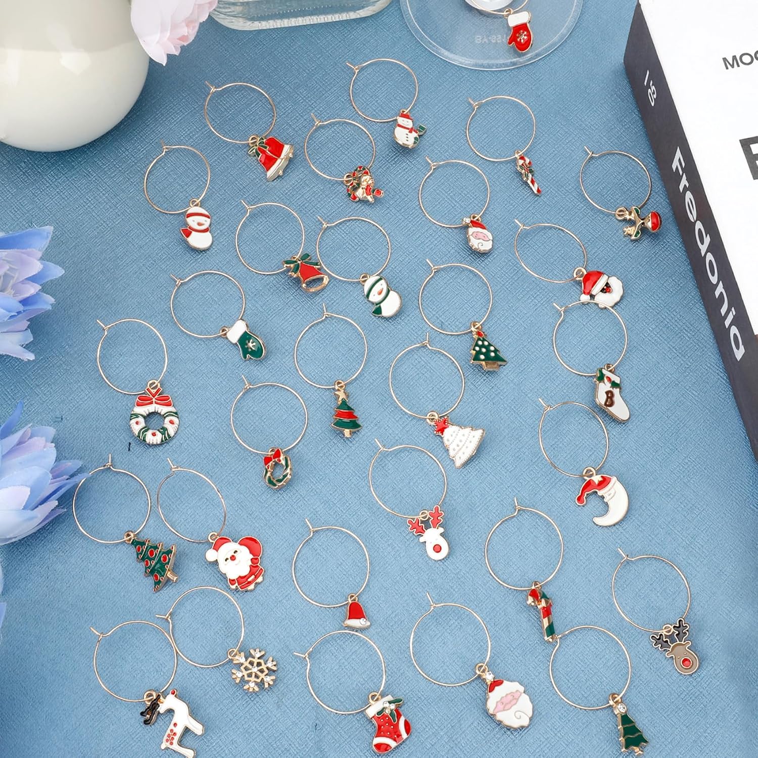 Wine Glass Charms Wine Charms for Stem Glasses Glass Markers Identifiers Tags for Christmas Tasting Party Favors Decorations