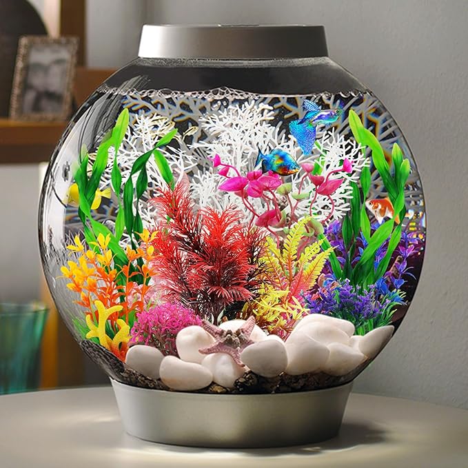 Aquarium Decorations Plants with Resin Coral, 12 pcs Fish Tank Accessories, Fish Tank Decorations Small Plants Plastic, Aquarium Decor Artificial Plant-PawvioPets