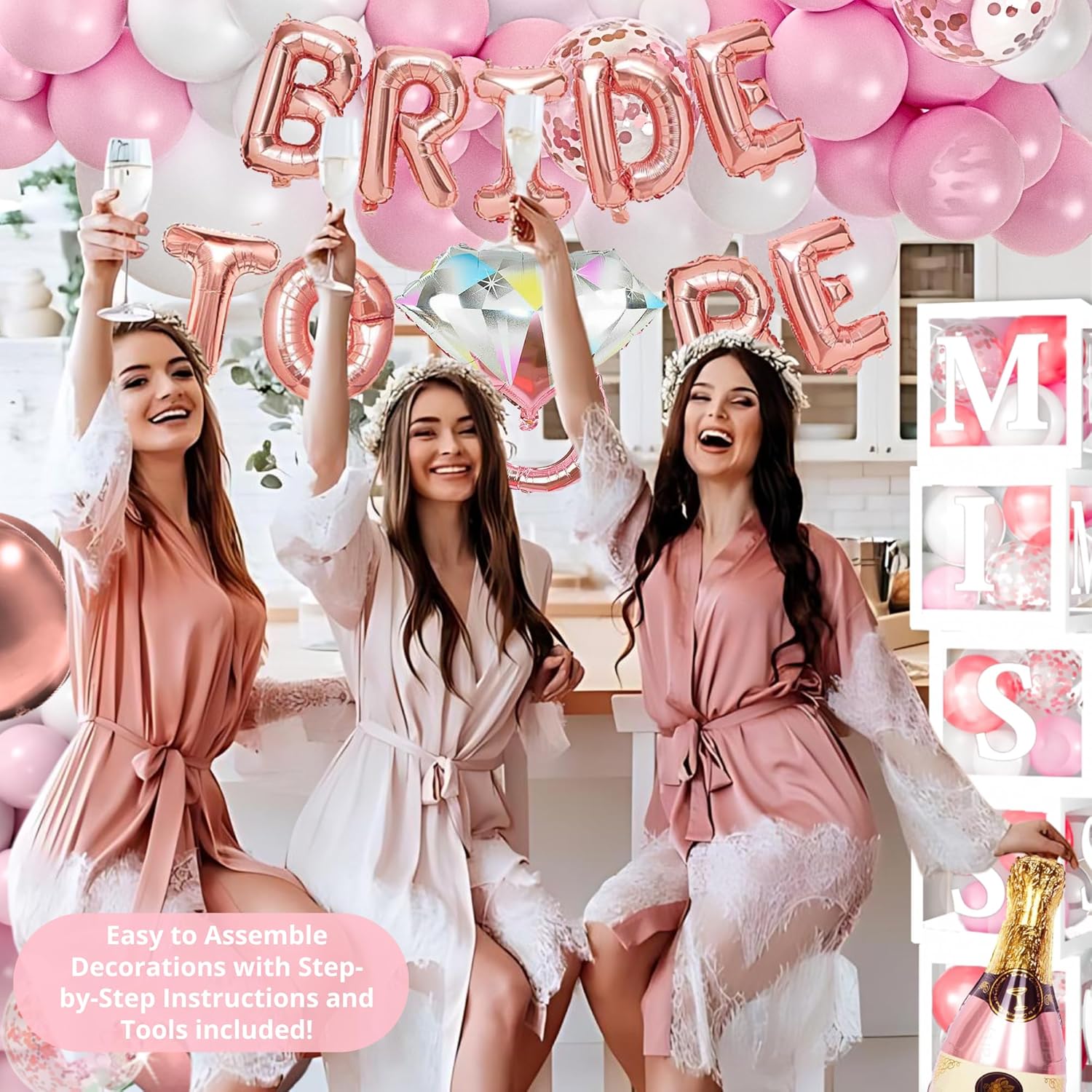 188 pc Pink Bridal Shower Decorations - Includes Balloon Arch & Boxes with A-Z Letters & More - Bachelorette Party Decorations and Wedding Shower