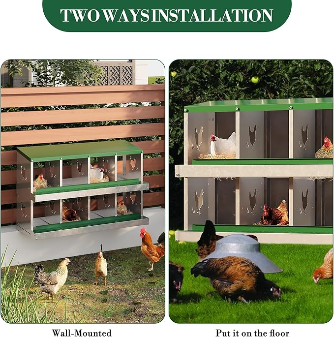 8 Hole Chicken Nesting Box with Roll Out Egg Tray, Rustproof & Ventilated Chicken Laying Boxes for Hens, Chickens, Ducks | Easy-Clean Poultry Coop Accessories-PawvioPets