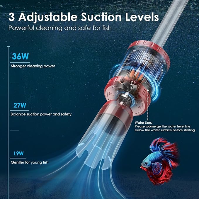 AKKEE Aquarium Vacuum Gravel Cleaner, 36W Fish Tank Gravel Cleaner Vacuum for Water Changer 8 in 1 Multifunctional with Timed Off Waterproof Wash Sand Water Filter Circulation Aquarium Vacuum Cleaner-PawvioPets