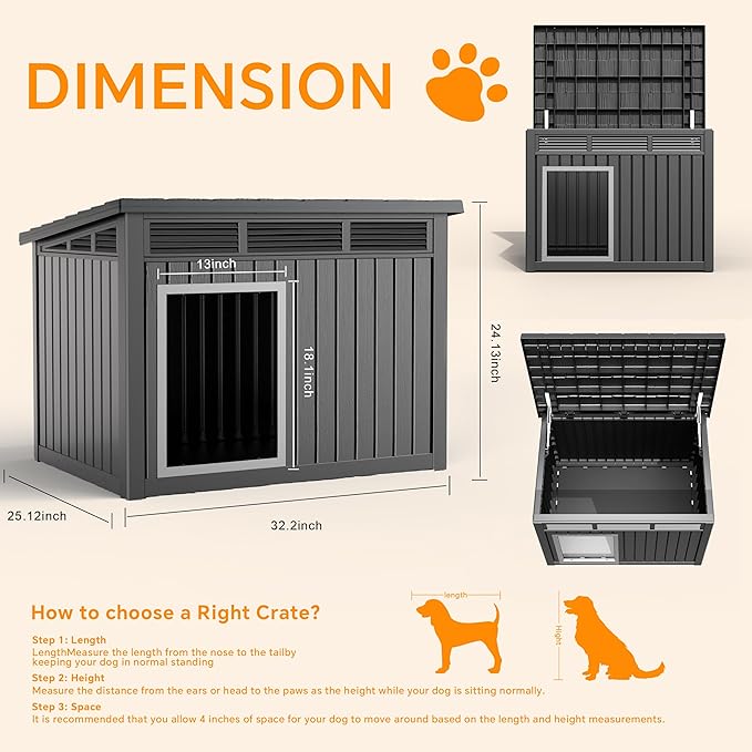 DRATO Dog House for Both Indoor and Outdoor with Weatherproof Roof Removable Floors for Medium to Large Dogs Interior Space (Black, Medium(32.2 * 25.12 * 24.13''))-PawvioPets