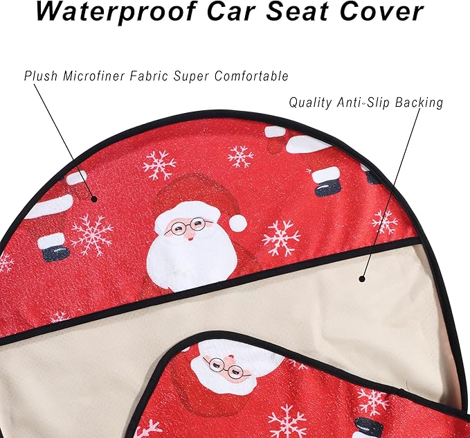Car Seat Cover Protector Front Seats,for Gym Workout,Running,Swimming,Beach and Hiking,Waterproof Sweat Towel Bucket Seat Covers for Cars SUV Trucks (Santa Claus, 1Pcs)-PawvioPets