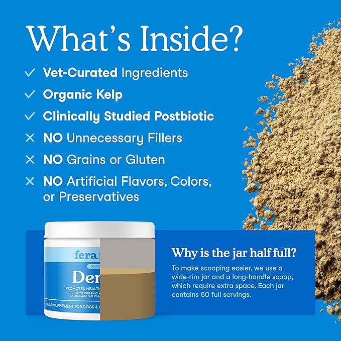 Fera Pets Cat & Dog Dental Support Powder - Supports Fresh Breath - Promotes Healthy Teeth and Gums - Targets Tartar Build-Up - Includes Kelp, Enzymes & Postbiotics - 60 Scoops-PawvioPets