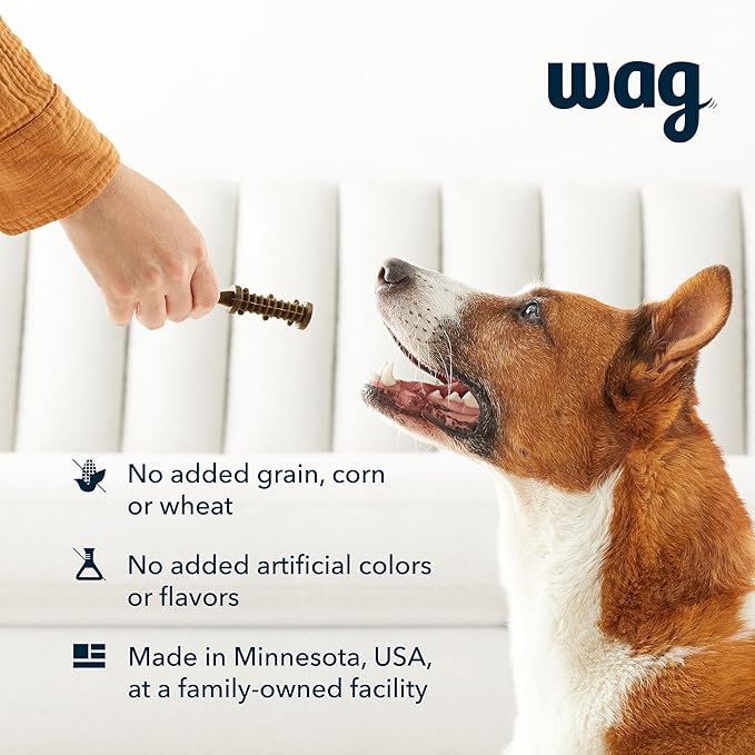 Amazon Brand - Wag Dental Dog Treats to Help Clean Teeth & Freshen Breath - Tiny, Unflavored, 2.25 pounds, 130 Count (Pack of 2)-PawvioPets