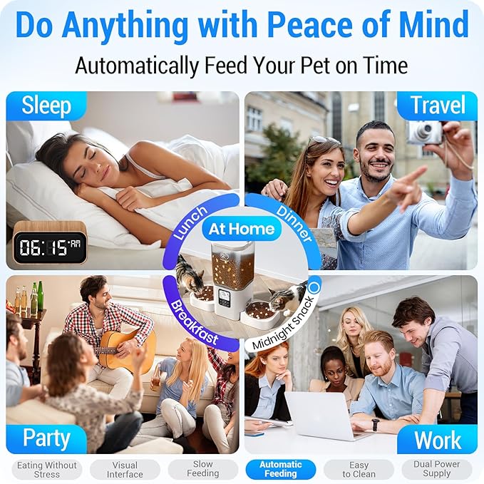 Automatic Cat Feeder with Slow Feed for 2 Cats: Timed Automatic Dog Feeder with Information Visualization Interface, Cat Food Dispenser for Multiple Pets, Detachable for Easy Cleaning-29 Cup-PawvioPets