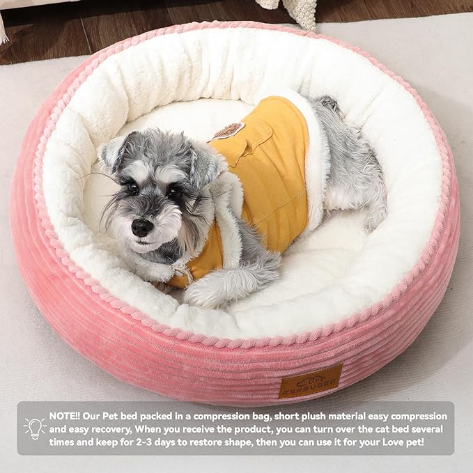 23in Pink Round Cat Dog Bed for Large Medium Small Dogs Cats, Machine Washable Sleeping Sofa, Non-Slip Bottom Breathable Soft Calming Pet Cuddler for Indoor/Outdoor/Car/Cage-PawvioPets