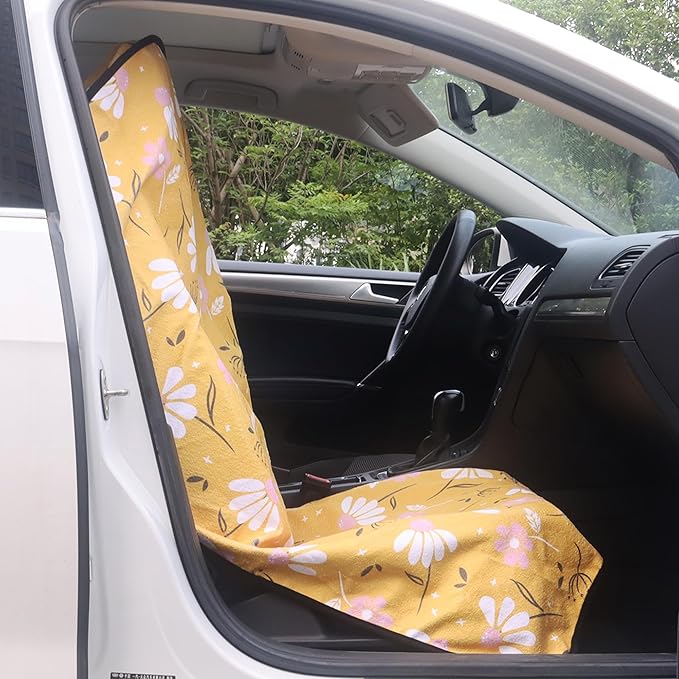 Car Seat Cover Protector Front Seats,for Gym Workout,Running,Swimming,Beach and Hiking,Waterproof Sweat Towel Bucket Seat Covers for Cars SUV Trucks (Chamomile and Yellow, 2Pcs)-PawvioPets