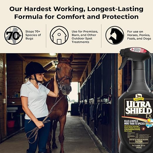 Absorbine UltraShield EX Combo 32oz Sprayer + 128oz Refill Insecticide, Kills & Repels Flies, Mosquitoes, Ticks, Fleas, Lice, Use on Horses, Dogs, Premises-PawvioPets