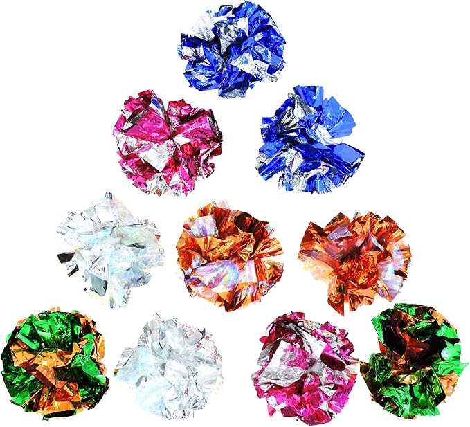 Andiker 10PC Cat Crinkle Balls, 2.36 Inches 5 Colors Kitten Balls Interactive Cat Toys for Indoor Cats to Chew, Chase, Swat, Bite, Hunt to Kill Time and Keep Fit(10 pcs)-PawvioPets