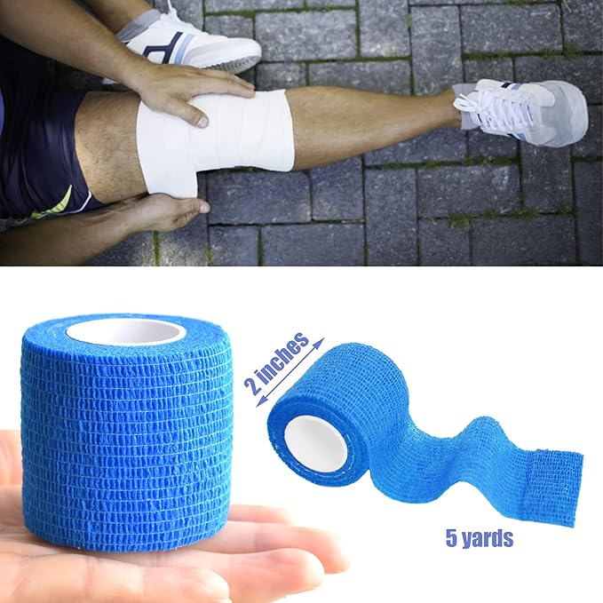 9 Pack 2" x 5 Yards Self Adhesive Bandage Wrap Self Stick Wrap for Ankle, Wrist, Finger, Sports, Breathable Cohesive Vet Tape for Pets (Dark Blue)-PawvioPets