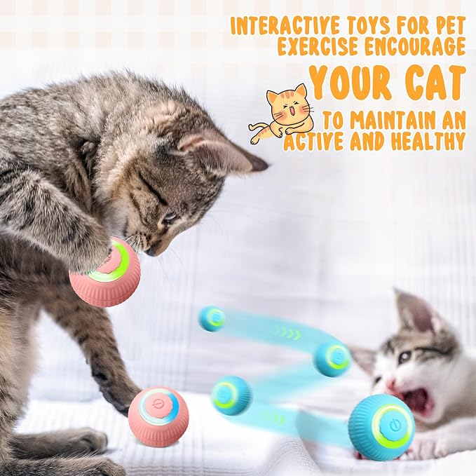 6 Pack Interactive Cat Ball Toy for Indoor Automatic Smart Rolling Ball with LED Light 2 Modes Electric Self Rolling Toy for Large and Small Puppy Kitten-PawvioPets