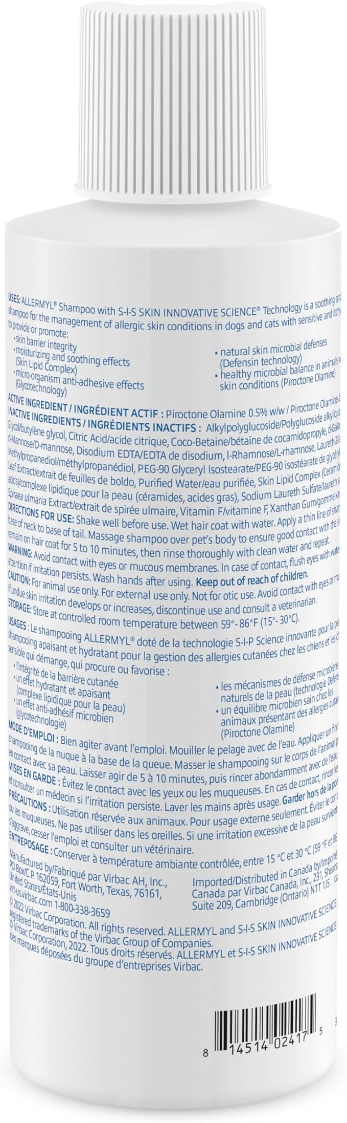 Allermyl Piroctone Olamine Medicated Pet Shampoo - Hypoallergenic Shampoo for Dogs and Cats, Soothing and moisturizing Dog Shampoo for Allergic Skin (by Virbac)-PawvioPets