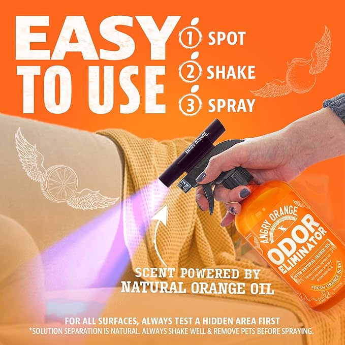 ANGRY ORANGE Pet Odor Eliminator Kit for Dog Urine - Citrus - 24 oz + UV Flashlight-PawvioPets