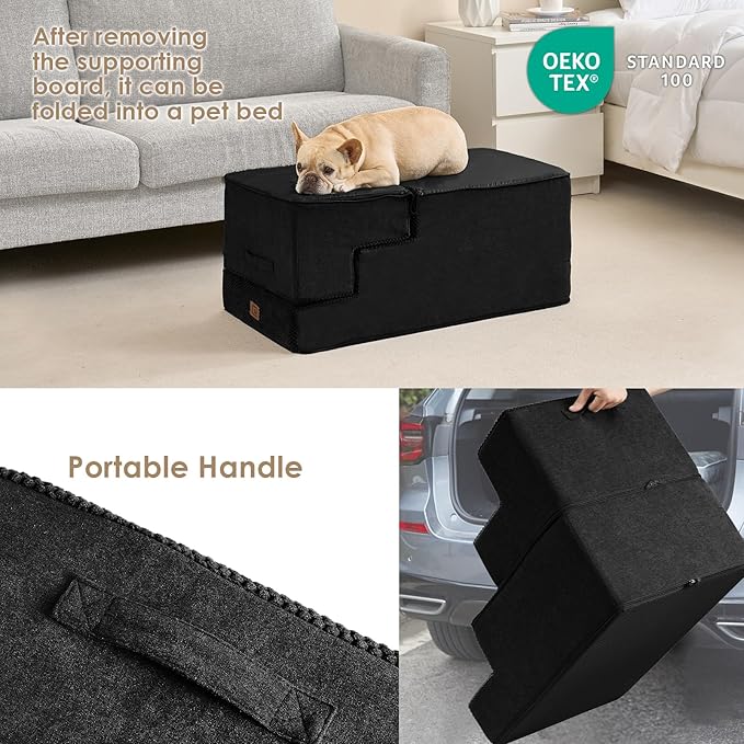 EHEYCIGA Dog Stairs for High Bed 22.5" H, 5-Step Dog Steps for Bed, Pet Steps for Small Dogs and Cats, Non-Slip Balanced Pet Ramp Indoor, Black-PawvioPets