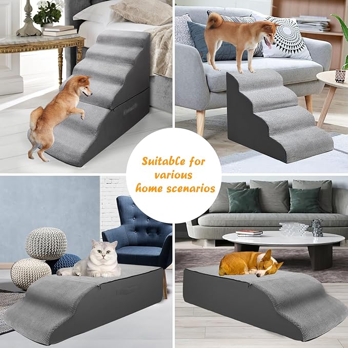 Dog Stairs&Steps for 30 Inches Tall High Bed Up to 30-36 Inch, Pet Dog Ramp Ladder for Small Dogs, Doggie, Old Cats, Kitty, Small Animals Grey-PawvioPets