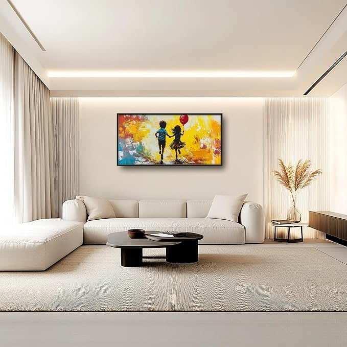 Framed Large Banksy Wall Art for Living Room, Oversized Colorful Graffiti Children Wall Decor, Peaceful Canvas Painting Pictures Modern Artwork Home Decoration for Living Room Bedroom 60"x30"-PawvioPets