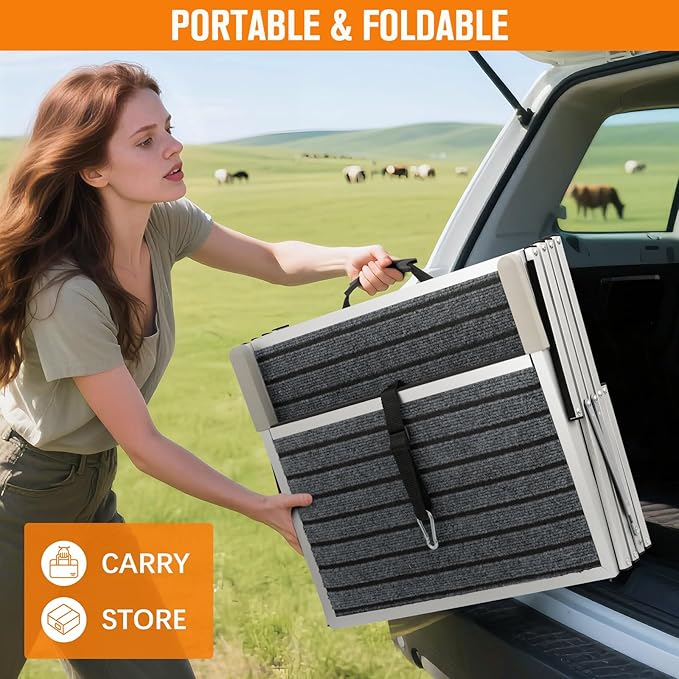 20" Extra Wide Dog Ramp, 4-Step Foldable Pet Stairs with Non-Slip Carpet - Lightweight Aluminum for SUV/Truck/Car & High Beds - Supports Large Dogs up to 200Lbs-PawvioPets