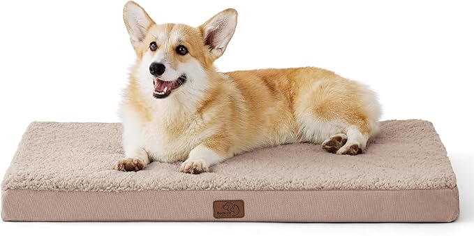 Bedsure Large Dog Bed for Crate - Orthopedic Flat Pet Beds with Removable Washable Cover, Egg Crate Foam Crate Mat, Suitable for Pet Up to 50 lbs-PawvioPets