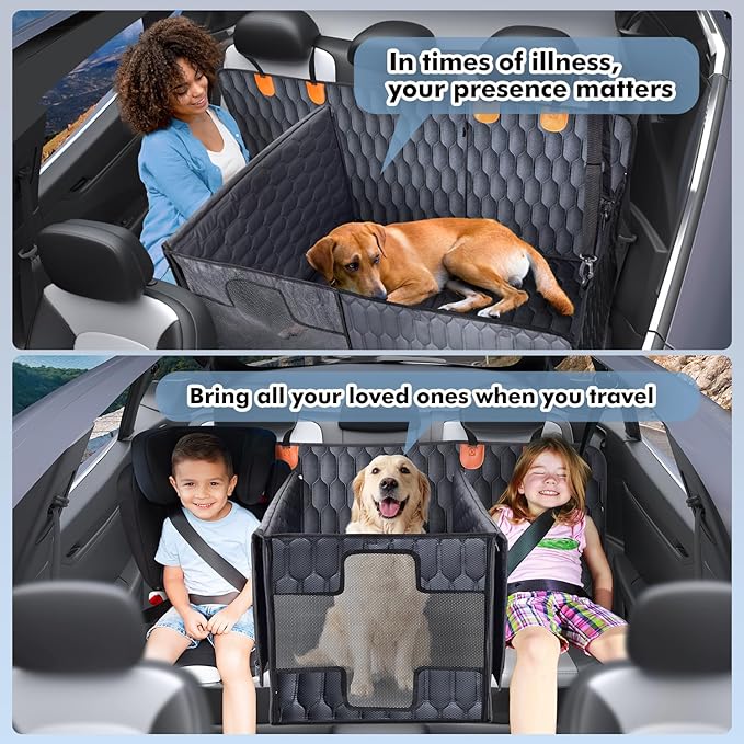 3-in-1 Convertible PU Leather Dog Car Seat Extender & Booster Seat – 400lb Capacity, Waterproof, Hard Bottom, Scratch-Proof Hammock for Cars & SUVs-L-PawvioPets