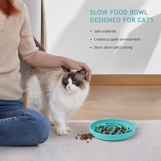 Coomazy Silicone Slow Feeder Dog Cat Bowls, Interactive Puzzle Toy for Pets Dry/Wet Food Training, Keeps Dogs Cats Busy, Prevents Puppy Kitty Overeating (Cyan, 1.4 Cup)-PawvioPets