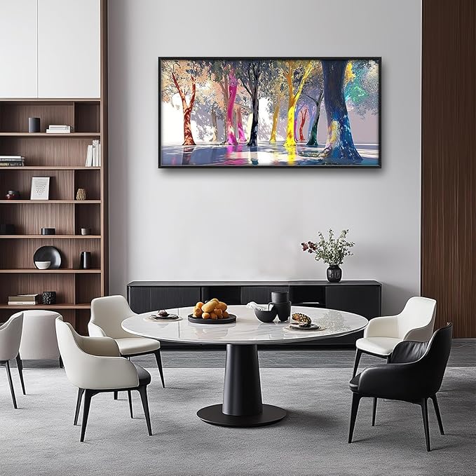 Framed Large Trees Wall Art for Living Room, Oversized Abstract Forest Wall Decor Colorful Nature Canvas Painting Modern Artwork Home Decoration for Living Room Bedroom Dining Room Office 60"x30"-PawvioPets