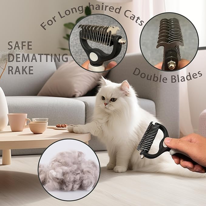 Cat Grooming Brush Kit 6 Tools - Deshedding & Dematting for Long/Short Hair, Self-Cleaning Slicker Brush with 6-in-1 Flea Comb for Cats & Kittens (White)-PawvioPets