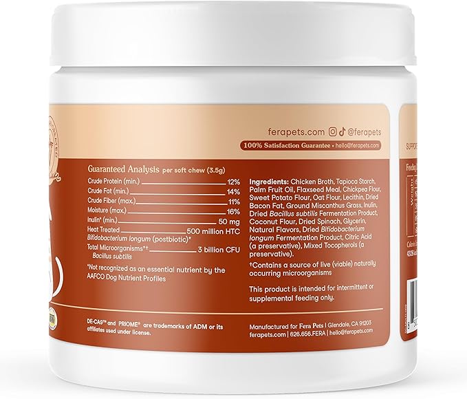 Fera Pets Probiotics for Dogs with Prebiotics and Postbiotics - Full Spectrum Gut Health Support - Promotes a Balanced Gut Microbiome - Boosts Immune Health - 90 Soft Chews-PawvioPets