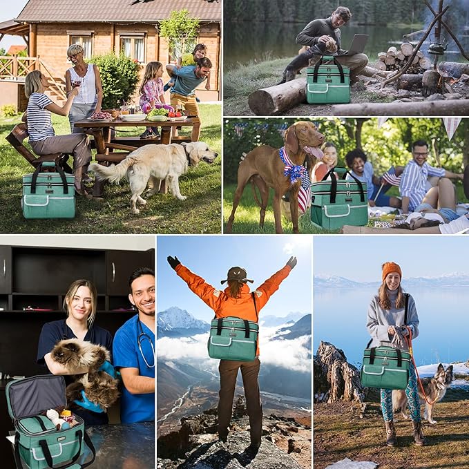 BAGLHER Dog Travel Bag for Supplies - Double-Layer Airline Approved Weekend Pet Travel Organizer Set for Dog and Cat Tote with 2 Pet Food Containers and 2 Collapsible Silicone Bowls Green-PawvioPets