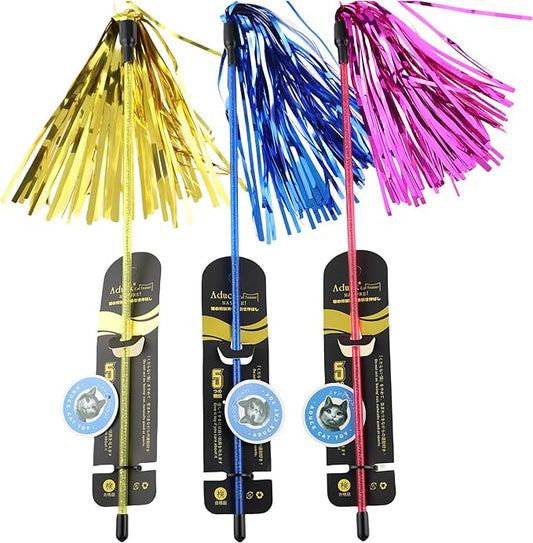 ADUCK Interactive Cat Teaser Wand Toy with Tassels - Durable Cat Chaser for Indoor Kitten Exercise, Boredom Relief & Training Play - Assorted Color, 1 Pack-PawvioPets
