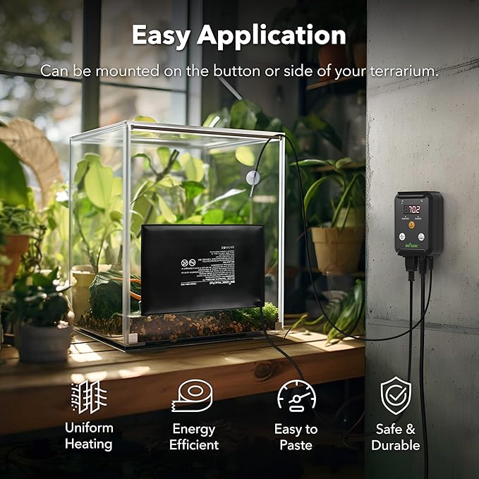 BN-LINK Durable Reptile Heating Pad 8" X 12" with Digital Thermostat Under Tank Heater Terrarium Warmer Combo Set for Turtles, Lizards, Frogs, and Other Reptiles-PawvioPets