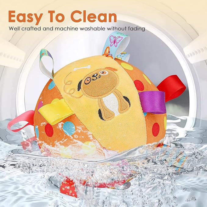 Dog Squeaky Plush Toy with Straps, 6-Inch Soft Stuffed Ball with Cotton Material and Bell Built-in, Pet Interactive Fetch Toy for Small to Large Dog-PawvioPets