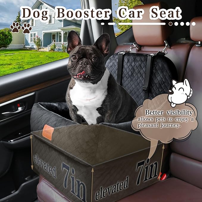 Dog Car Seat-Dog Booster Car Seat with 7''Interior Height,Pet Travel Car Seat with 2 Safety Leashes,Car Dog Seat Restraint Small/Medium Dog up to 35 lbs,Detachable Washable,Easy to Install(H-Black)-PawvioPets
