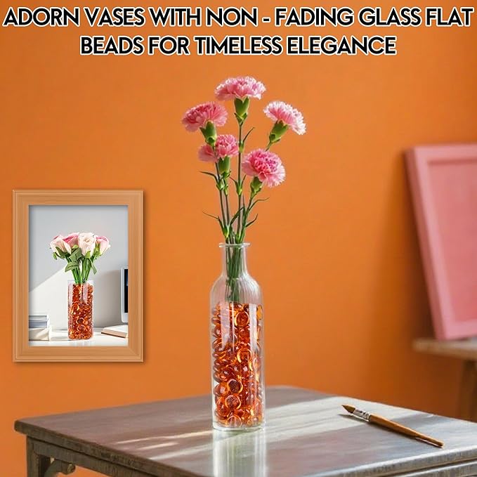 1LB Glass Marbles, Transparent and Smooth Flat Glass Beads for Vases, Mosaic Gem Pebbles for Aquarium Decor, Floral Arrangements, Mancala Stones, Vase Filler and Crafts, Orange-PawvioPets