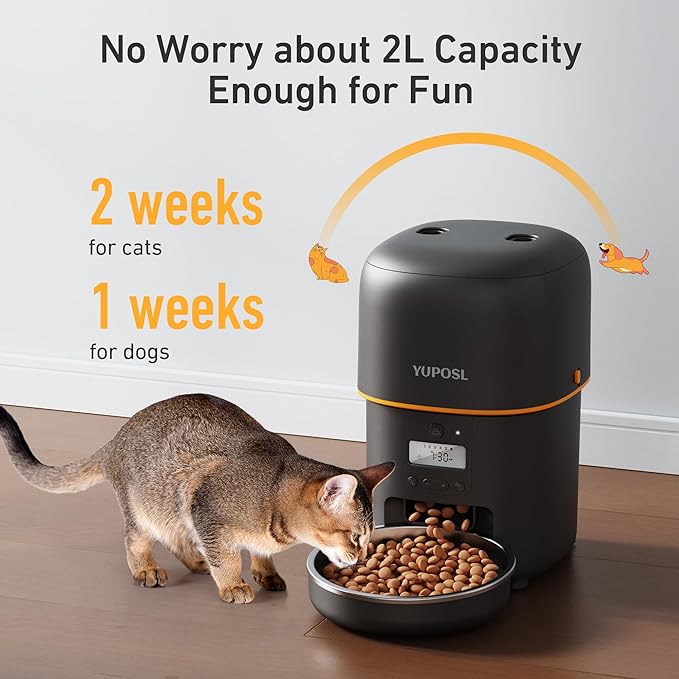 Automatic Cat Feeder - 2L Cat Food Dispenser, Timed Auto Pet Feeder with 180-day Battery Life, 1-6 Meals Per Day, 1-16 Portion, Desiccant Bag Keeps Dry Food Fresh, Also for Small Dogs-PawvioPets
