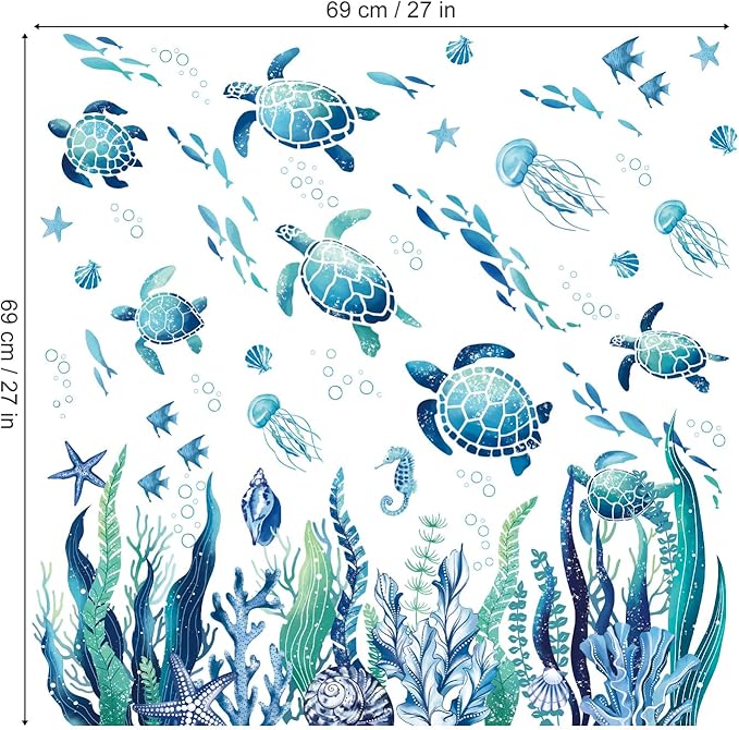 decalmile Under The Sea Seaweed Wall Decals Sea Turtle Ocean Grass Jellyfish Wall Stickers Baby Nursery Bedroom Bathroom Wall Decor-PawvioPets