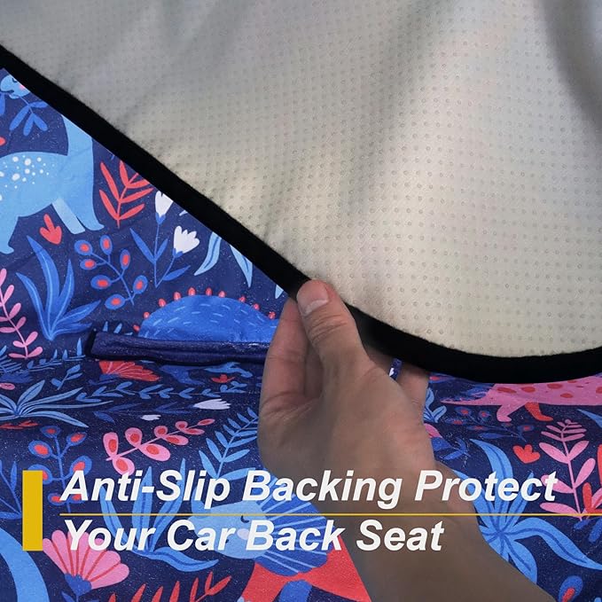 Back Seat Cover for Car Trucks Van SUV,Waterproof Rear Bench Towel Seat Covers for Dogs and Kids,Automotive Backseat Protector (Dinosaur)-PawvioPets