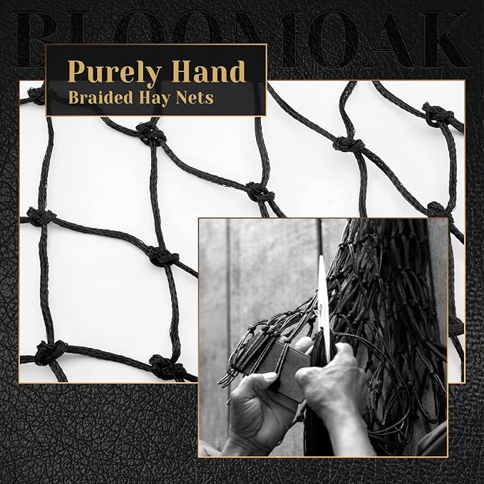 Bloomoak Slow Hay Net Feeder for Horses, Durable Soft Black PE 2/3 String Hay Bales Bags, Fit 36x18x18 to 47x25x17 Inches, Extends 50-64 Inches (2 1.6" Hole/1PC)-PawvioPets