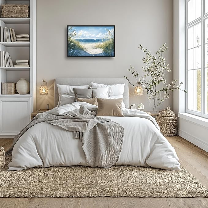 Framed Large Beach Wall Art for Living Room, Oversized Coastal Nautical Wall Decor Sailboat Canvas Seaside Pictures Modern Artwork Home Decoration for Living Room Bedroom Office 36"x24"-PawvioPets