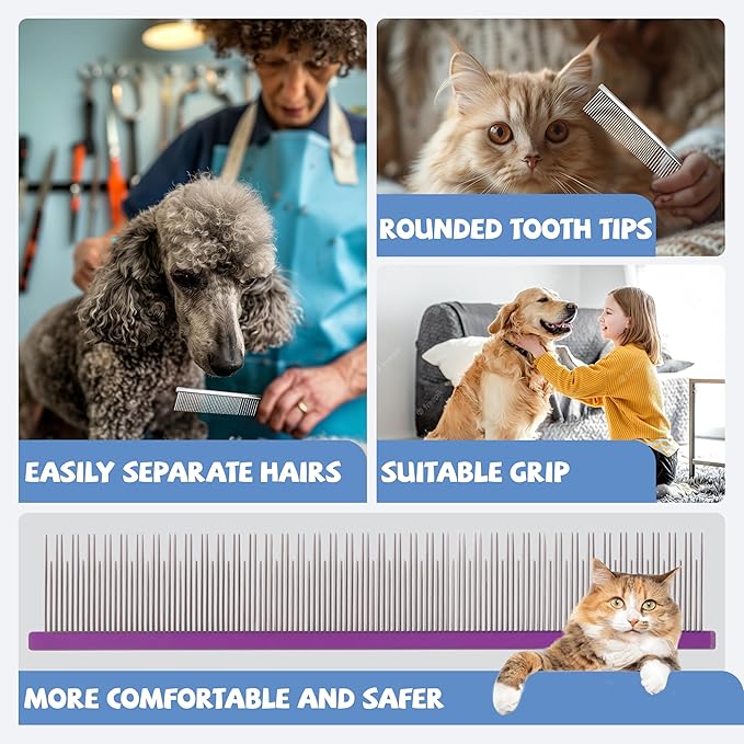8.5 Inch Dual Tooth Pet Comb for Mats and Tangles,Poratable Grooming Dematting Comb for Indoor Long-haired Cats and Dogs,Pet Family Supplies,Removing Tangles,Knots,Undercoat and Excess Hair-PawvioPets