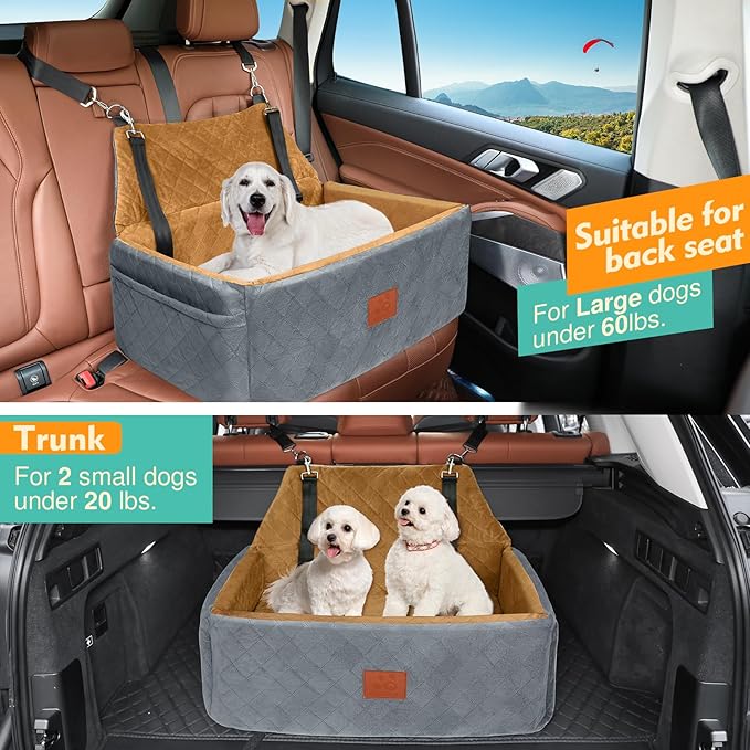 Dog Car Seat for Large Medium Dogs,Washable Pet Carseat Under 55 lbs or 2 Small Dogs,Dog Booster Seat with Thick Cushion,2 Safety Leashes-PawvioPets