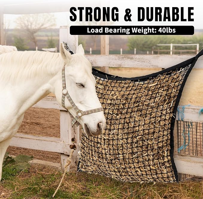 2 PCS Slow Feed Hay Net for Horses, Large Capacity Hay Bags for Horses Goats Sheep Donkey Trailer Full Day Feeding, Easy to Fill and Hang, Black, 35 x 31 Inch-PawvioPets