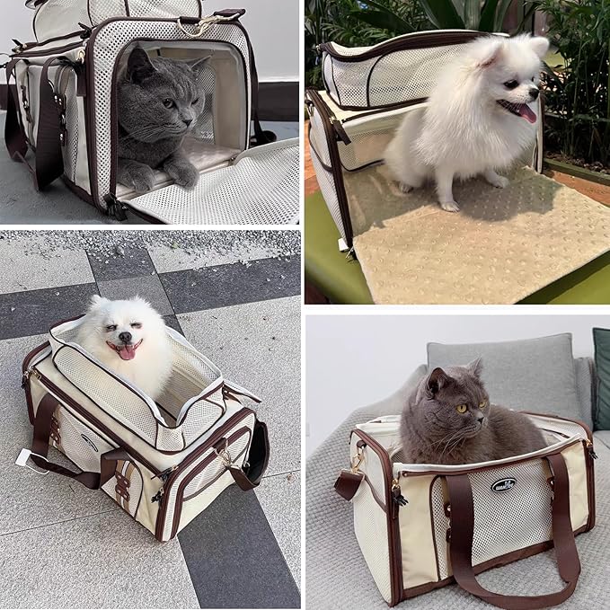 Cat Carrier,Dog Carrier for Small Dogs,TSA Approved/Expandable/3D Foldable Mat/900D Wear Resistant Oxford Fabric,Pet Carrier Airline Approved,Dog Car Seat for Car Travel,Outdoor Camping-PawvioPets