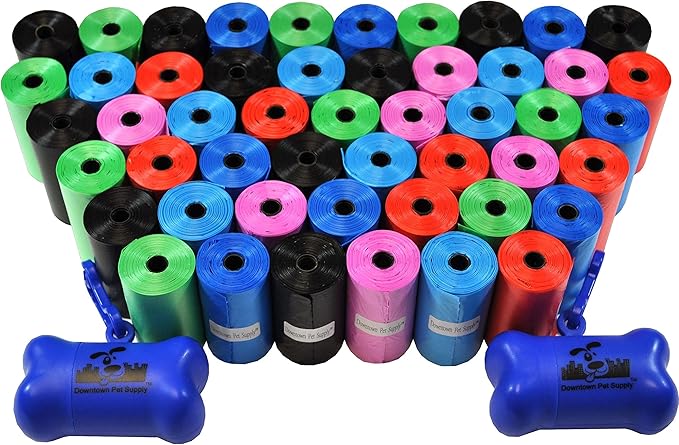 Downtown Pet Supply Dog Waste Bags (1000 CT - Rainbow Bags & 2 Dispensers) Clips to Dog Leashes & Harnesses - Poop Scoop Bags are Leak-Proof & Unscented-PawvioPets