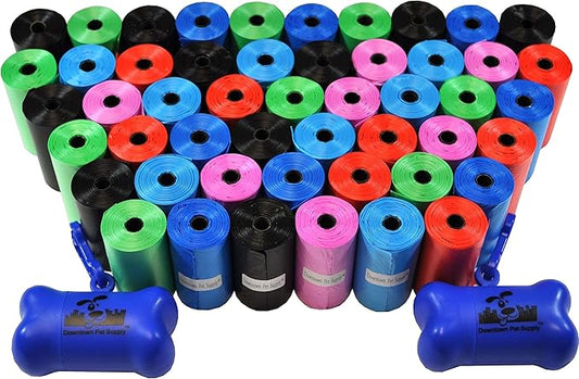 Downtown Pet Supply Dog Waste Bags (1000 CT - Rainbow Bags & 2 Dispensers) Clips to Dog Leashes & Harnesses - Poop Scoop Bags are Leak-Proof & Unscented-PawvioPets
