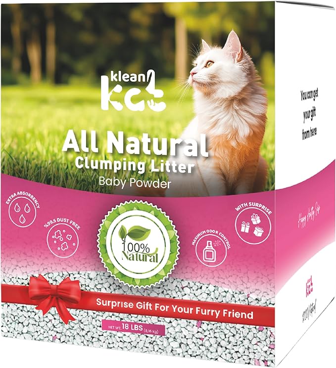 All Natural Clumping Cat Litter – Multiple Scents – Low Dust, Odor Control – Baby Powder 18 lb - Surprise Toy Inside-PawvioPets